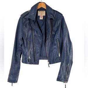 True Religion | Genuine lamb leather blue moto jacket Y2K size medium